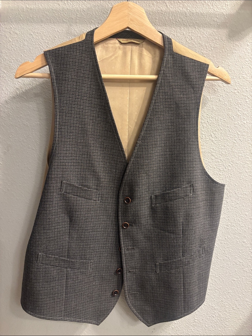 Banana Republic Gray Check Wool Vest - Tailored Four-Pocket Style
